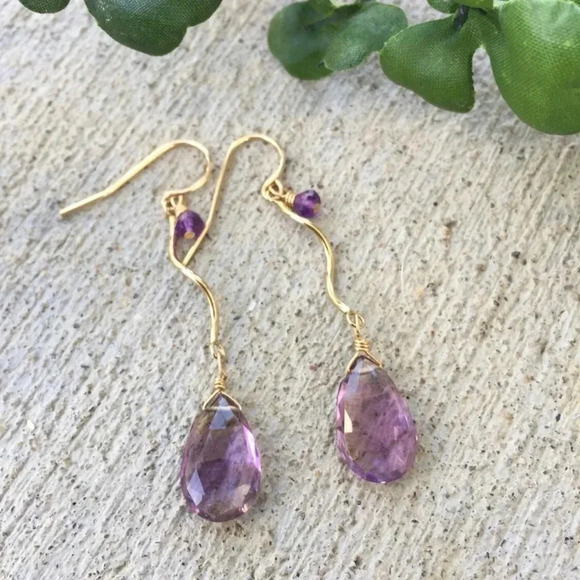 Nature’s Splendour®️LLC Jewelry - Ametrine and Amethyst Dangle Earrings in 14kt Gold Filled Wires Natural Gemstone